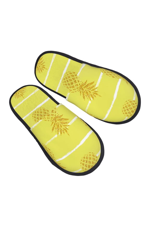 Gold Pineapple Pattern Slippers for Women Memory Foam Fuzzy House Slippers Bedroom Non-slip Warm Womens Slippers