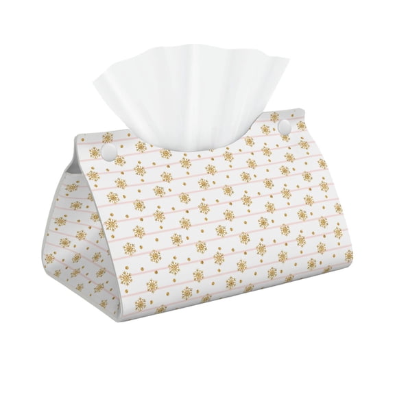 Kdxio Gold Snowflake Stripes Print Tissue Box Cover,Modern PU Leather Rectangular Tissue Box Holder for Bathroom Living Room Bedroom Office Desk Car Home