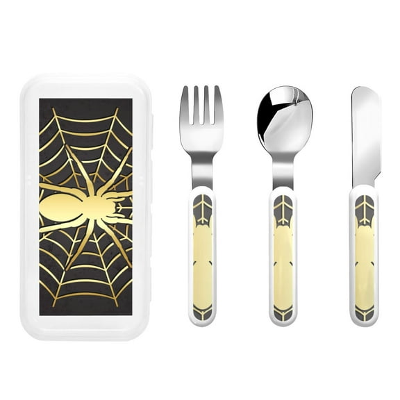 Kdxio Gold Spider On The Web Toddler Utensils Set - Kids Silverware Set, Set Kids Utensils Set with Case for Preschooler Children