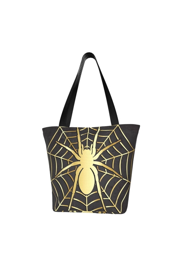 Gold Spider On The Web Women Reusable Grocery Bags Foldable Ripstop,Reusable Shopping Bags for Shopping,Gym,Gift
