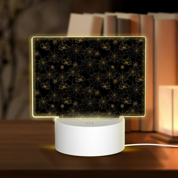 Kdxio Gold Spiders And Cobwebs Rectangular Acrylic Night Light Acrylic Sleep Night Light Friend Gifts for Birthday Gifts for Women Teens Boys Girls
