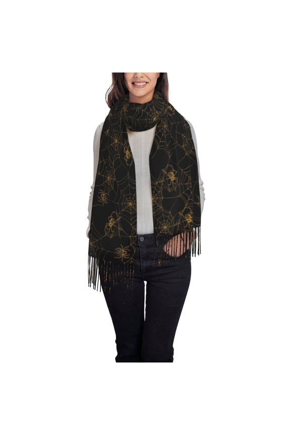 Gold Spiders And Cobwebs Women's Scarf Womens Winter Scarf, Fashion Scarfs for Women, Shawls and Wraps, Long Blanket Scarf