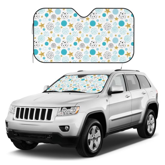 Kdxio Gold Stars Blue Dots Pattern Print Windshield Sun Shade, Foldable Sun Blocker for Car,Truck,SUV Automotive Interior Sun Protection,Reflective Shade for Front Windshield(Medium)