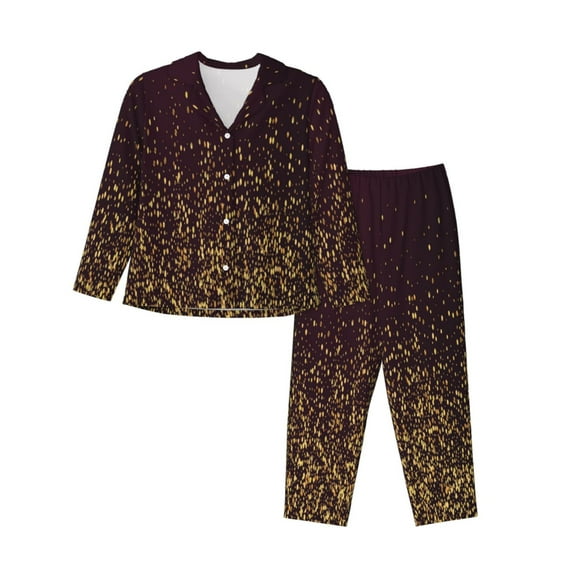 Kdxio Gold sparklin Women's Pajama Sets Long Sleeve Button Down Sleepwear Nightwear Soft Pjs Lounge Sets(S-XXL)-Medium