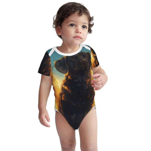 Kdxio Golden Cloud Winged Dog Pattern Unisex Baby Cotton Short Sleeve Bodysuits-3 Months