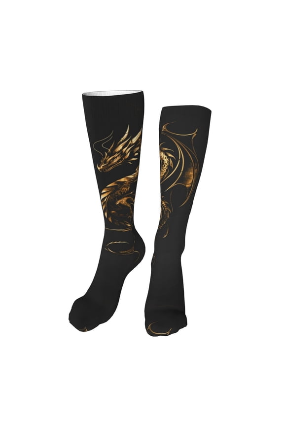 Golden Dragon Tattoo Art Funny Silky Novelty Funky Long Knee High Socks Soft 3D Print Cosplay Crazy Stockings for Men Women