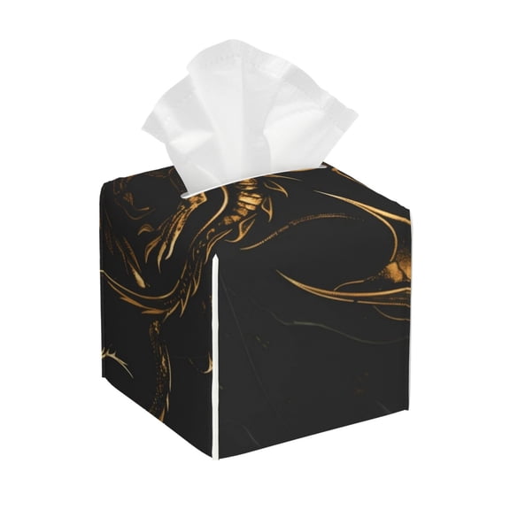 Kdxio Golden Dragon Tattoo Art Print Tissue Box Cover,Square Decorative PU Leather Facial Paper Case Organizer Holder Dispenser for Bathroom,Night Stands,Desk,Car 5.2''X5.2''X5.2''