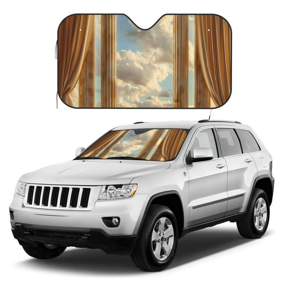 Kdxio Golden Drapes Pillars Clouds Print Windshield Sun Shade, Foldable Sun Blocker for Car,Truck,SUV Automotive Interior Sun Protection,Reflective Shade for Front Windshield(Small)