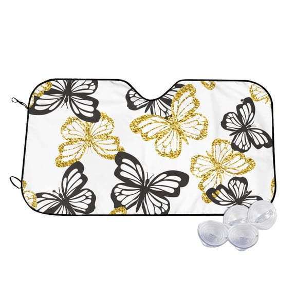 Kdxio Golden Glitter Butterflies Print Windshield Sun Shade,UV Rays and Sun Heat Protection,Sunshade for Car Windshield,Car Shade Front Windshield - Small