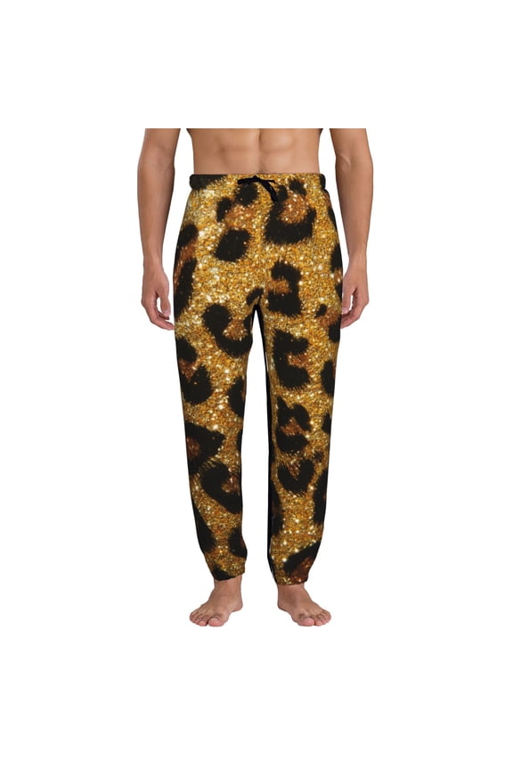 Golden Leopard Glitter Pattern Joggers,Sweatpants for Men with Pockets-Medium