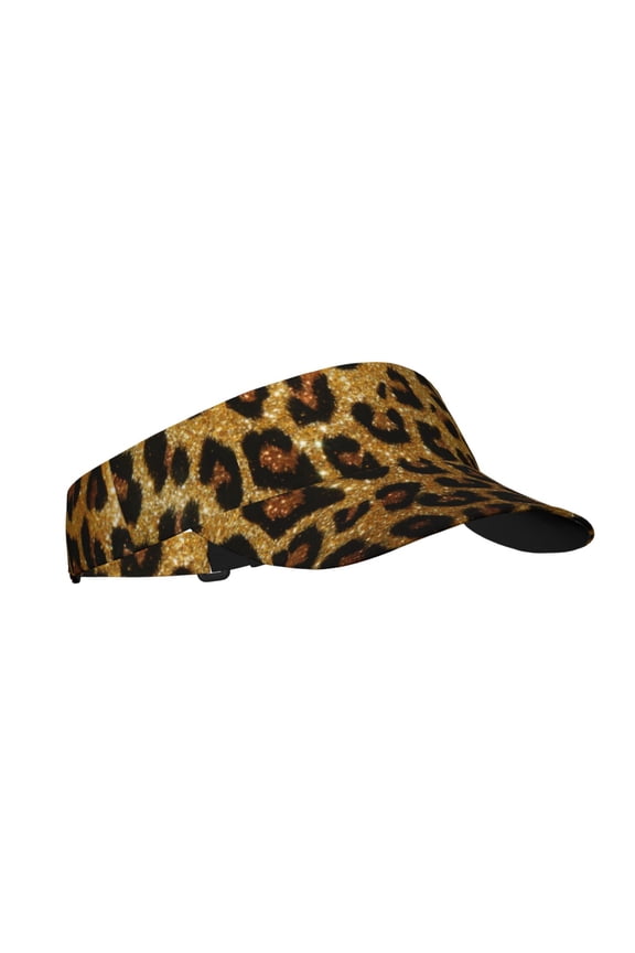 Golden Leopard Glitter Print Sun Visor Hat Golf Visor Adjustable Velcro Outdoor Sports Cap for Men Women