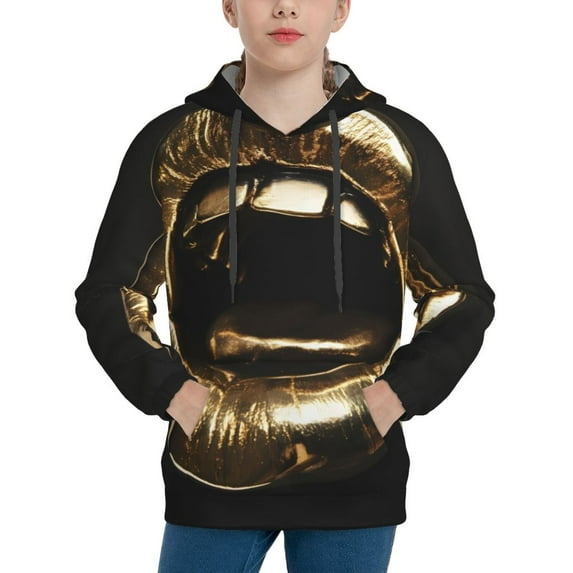 Kdxio Golden Lips Modern Sculpture Pattern Boys Athletic Unisex Boys Girls Hoodie with Pocket Sweatshirts-X-Large