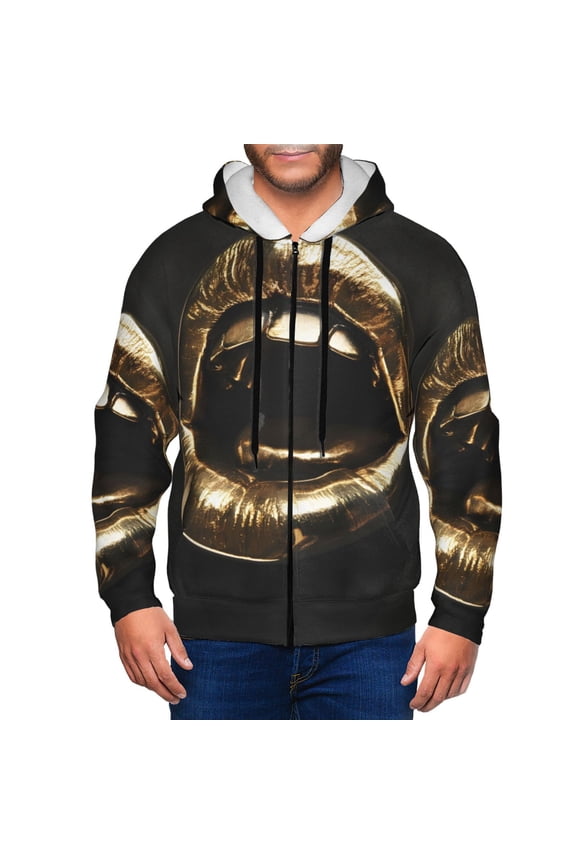 Golden Lips Modern Sculpture Print Men Hoodies Casual Hoodies for Men with Zip Pockets Full Zip Long Sleeve Sweatshirt Sports Hooded Jacket-Small