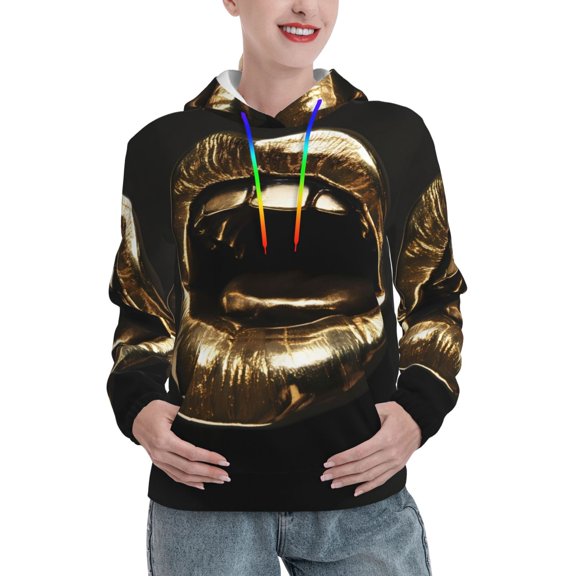 Kdxio Golden Lips Modern Sculpture Print Womens Oversized Hoodies Sweatshirts Hooded Pullover Tops Sweaters Casual-Small
