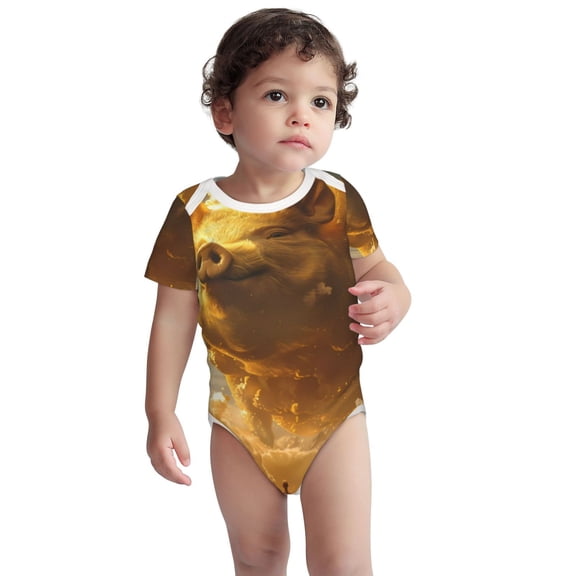 Kdxio Golden Pig Cloud Fantasy Pattern Unisex Baby Cotton Short Sleeve Bodysuits-3 Months