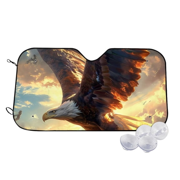 Kdxio Golden Sky Bald Eagle Print Windshield Sun Shade,UV Rays and Sun Heat Protection,Sunshade for Car Windshield,Car Shade Front Windshield - Small