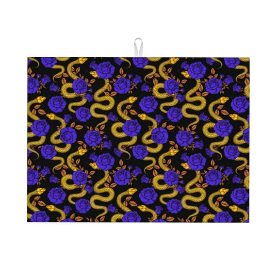 Kdxio Golden Snake And Purple Rose for Dish Drying Mat,24*18 inch Absorbent Dish Drainer Kitchen Counter,Large Size Dish Drying Pad for Countertops,Draining Racks