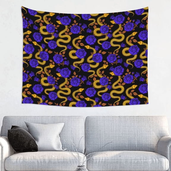 Kdxio Golden Snake And Purple Rose Wall Hanging Tapestries Banner For Bedroom College Dorm Home Living Room Party Decor 29X37 In