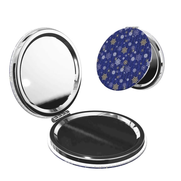 Kdxio Golden Snowflakes Royal Blue Pocket Mirror, 1X/2X Travel Makeup Mirror 2-Sided Folding Small Mirror Portable Double-Sided Magnifying Cosmetic Mirror for Gift-Round Shape