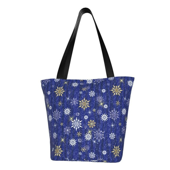 Kdxio Golden Snowflakes Royal Blue Women Reusable Grocery Bags Foldable Ripstop,Reusable Shopping Bags for Shopping,Gym,Gift