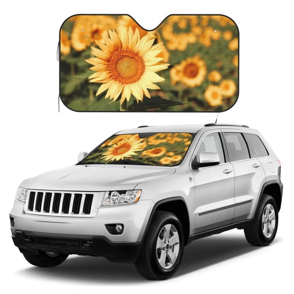Kdxio Golden Sunflower In Field Print Windshield Sun Shade, Foldable Sun Blocker for Car,Truck,SUV Automotive Interior Sun Protection,Reflective Shade for Front Windshield(Small)