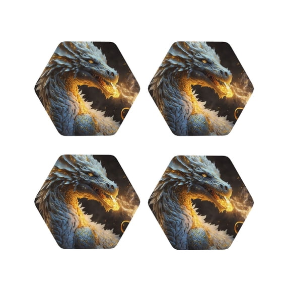 Kdxio Golden White Fire Dragon Funny Coasters,4 Pcs Leather Coasters,Housewarming Gifts,Protect Furniture from Water Marks Scratch and Damage