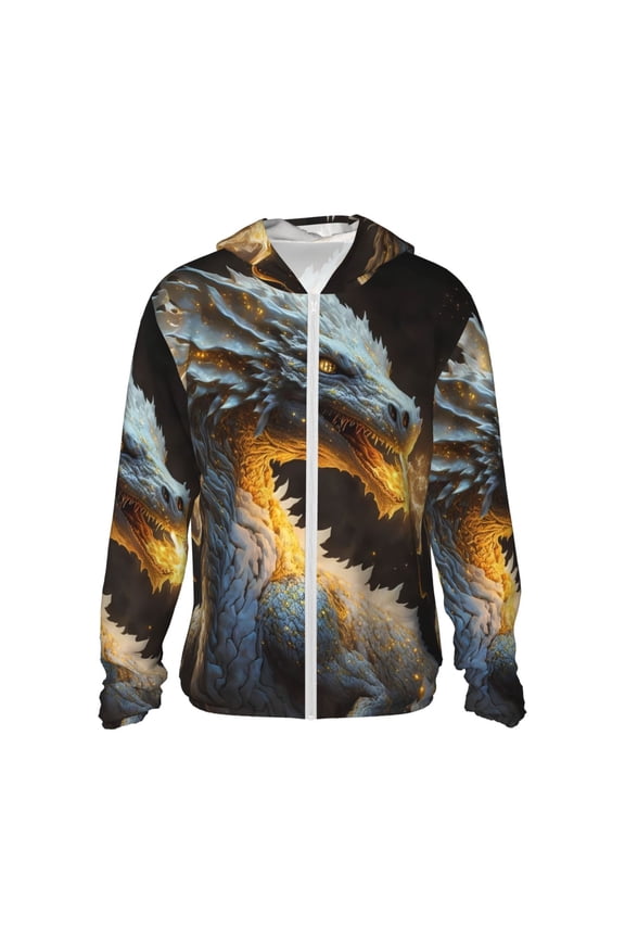 Golden White Fire Dragon Print Women Men Sun Protection UPF 50+ Jackets Zip Up Long Sleeve Hoodie Hiking Lightweight with Pockets