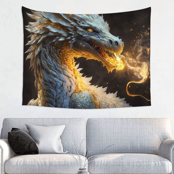 Kdxio Golden White Fire Dragon Wall Hanging Tapestries Banner For Bedroom College Dorm Home Living Room Party Decor 29X37 In