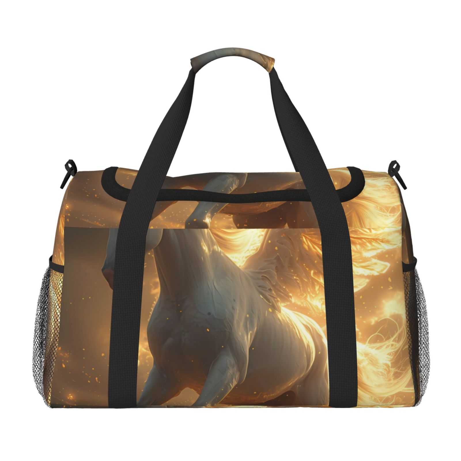 Kdxio Golden Winged White Horse Travel Duffel Bag Gym Bag Weekender Travel Bag Gym Bag for Women &Men Airplane Travel Essentials for Flying