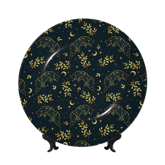 Kdxio Golden line fox Bone China Decorative Plate Ceramic Decorative Plate for Home Office Wall Stand Decorative Plates for Home Bedroom-10in