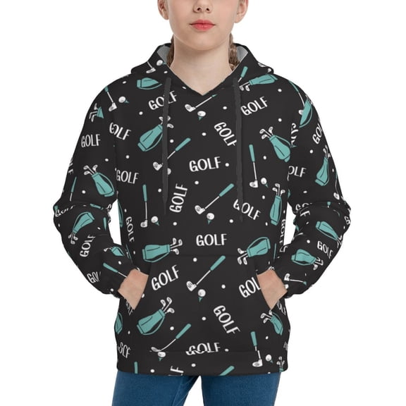 Kdxio Golf Bags And Balls Pattern Boys Athletic Unisex Boys Girls Hoodie with Pocket Sweatshirts-Large