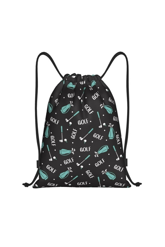 Golf Bags And Balls Print Drawstring Backpack Bag,Waterproof Draw String Back Sack, Gym Drawstring Bags Swim Bag For Unisex