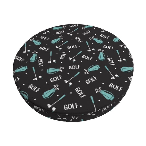 Kdxio Golf Bags And Balls Print Stool Covers Round,Stretch Round Bar Stool Covers Washable Bar Stool Cushion Slipcover for 12-15 Inch Chair