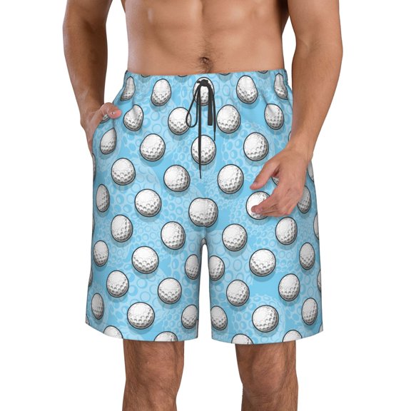 Kdxio Golf Balls 1 Pattern Mens Casual Shorts - Drawstring Summer Beach Sports Shorts for Men