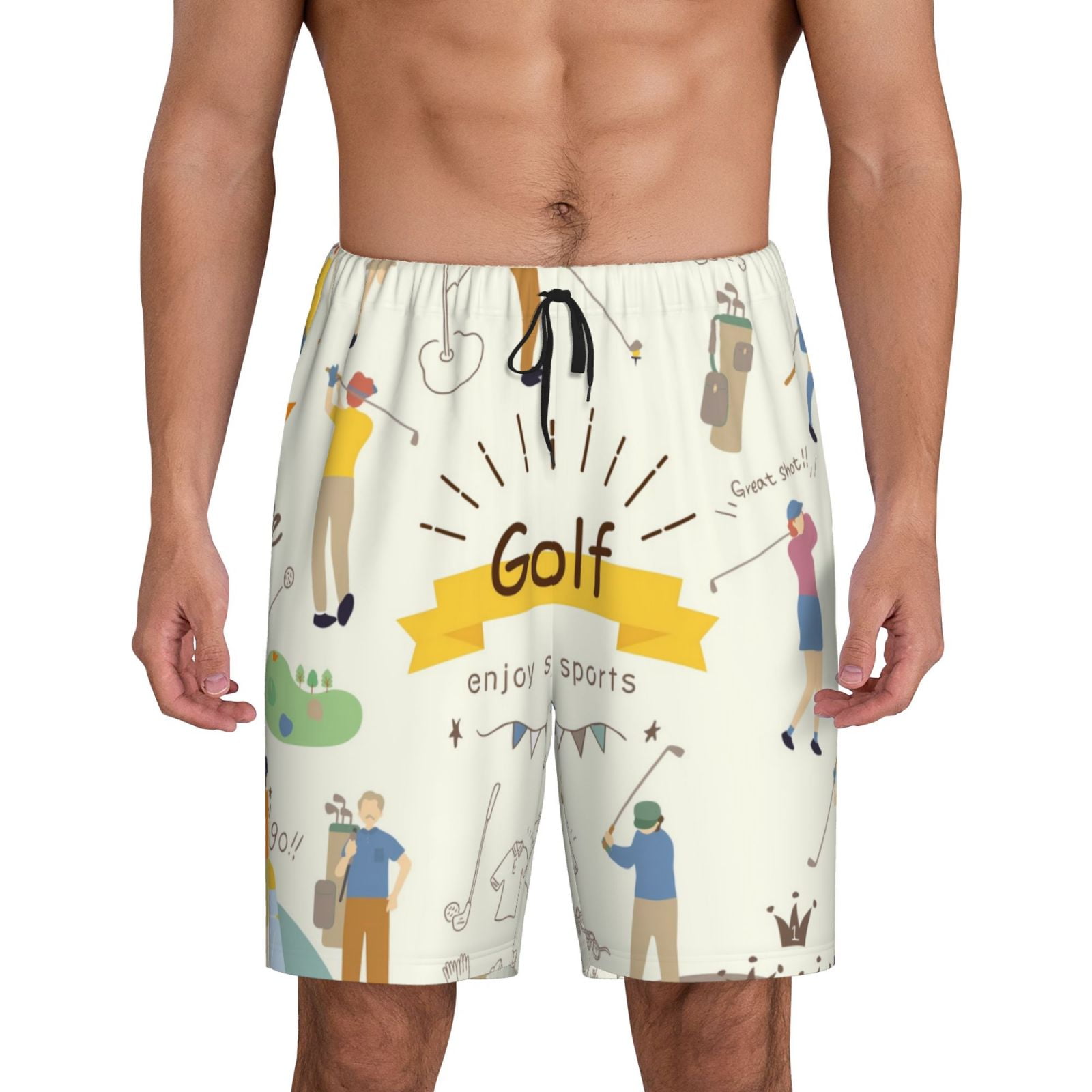 Kdxio Golf Icons And Golfer Print Mens Sleep Shorts Bottoms Soft Comfy