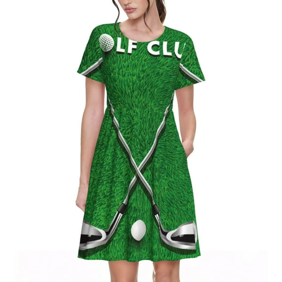 Kdxio Golf Sport Club Pattern Summer Dresses for Women Casual Tshirt Short Sleeve Floral Sundress Beach Cover Ups with Pockets