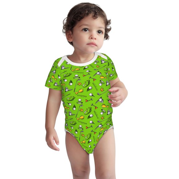 Kdxio Golf Sport Club Pattern Unisex Baby Cotton Short Sleeve Bodysuits-12 Months