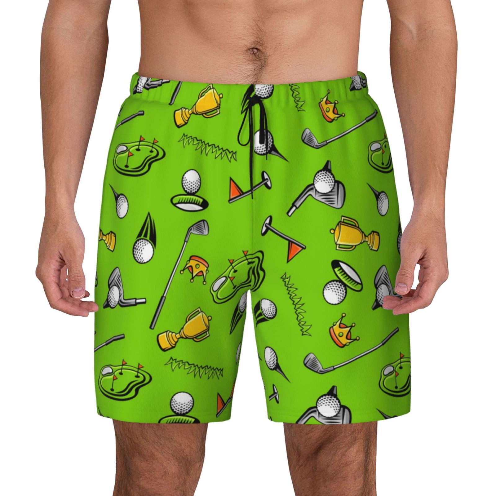 Kdxio Golf Sport Club Print Men's Swim Trunks with Compression Liner 7 Inch Inseam Quick Dry Swim Shorts
