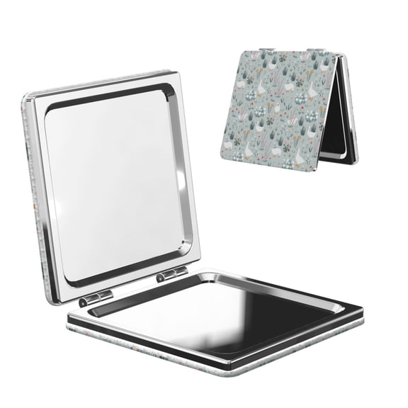 Kdxio Goose and Doodle Flowers Pocket Mirror, 1X/2X Travel Makeup Mirror 2-Sided Folding Small Mirror Portable Double-Sided Magnifying Cosmetic Mirror for Gift-Square