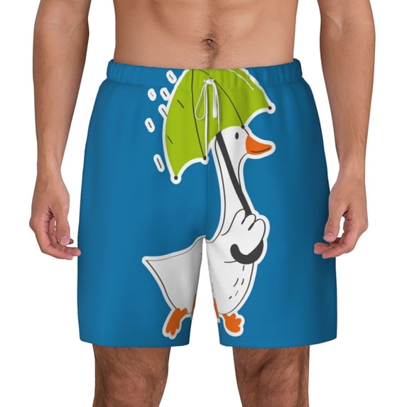 Kdxio Goose Holding An Umbrella Print Men'S Swim Trunks With Compression Liner 7 Inch Inseam Quick Dry Swim Shorts