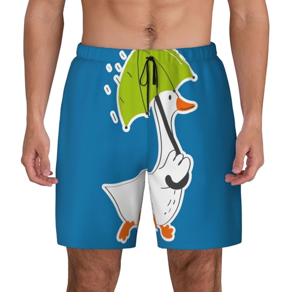Kdxio Goose Holding An Umbrella Print Men'S Swim Trunks With Compression Liner 7 Inch Inseam Quick Dry Swim Shorts
