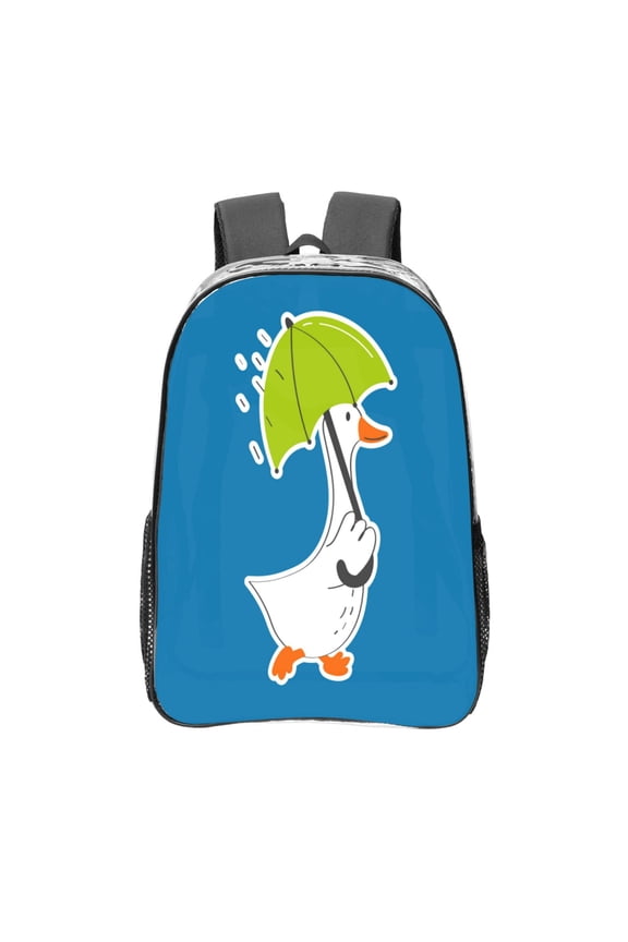 Goose Holding an Umbrella Clear Backpack, Transparent Bookbag for School for Women Men, Capacity Clear Bag for College, Travel