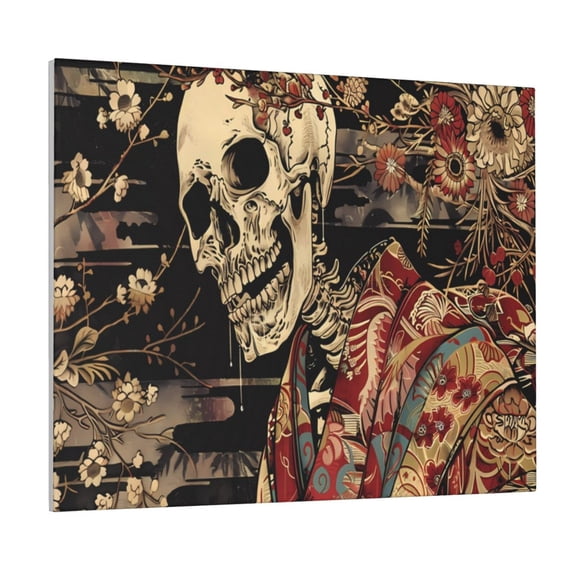Kdxio Gothic Eastern Floral Skull Pattern Canvas Wall Art for Living Room Wall Decor for Bedroom Bathroom Modern Framed Canvas Art Prints Ready to Hang,Horizontal