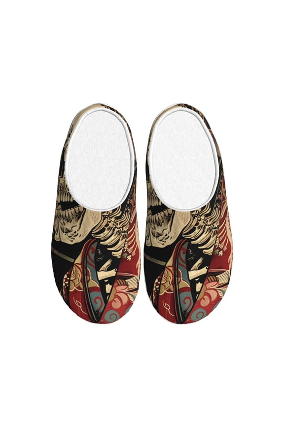 Gothic Eastern Floral Skull Women's Men's Slippers Plush Slip-On House Slipper for Winter Indoor Soft Cushion Non-slip Fluffy Slides Slippers-11