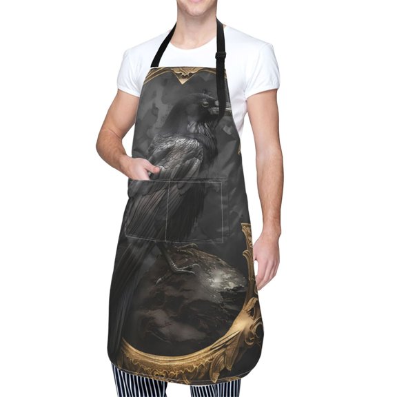 Kdxio Gothic Raven Portrait Apron with Pockets Adjustable Kitchen Aprons for Men Women Waterproof Aprons for Cooking,Drawing,Crafting, Baking Household Cleaning