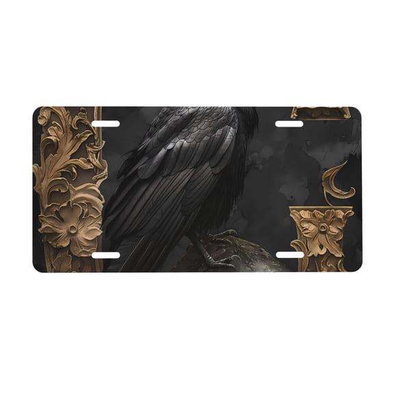 Kdxio Gothic Raven Portrait License Plate Car Front License Plate Car Decoration Car Accessories Front Tag Plate Standard Size