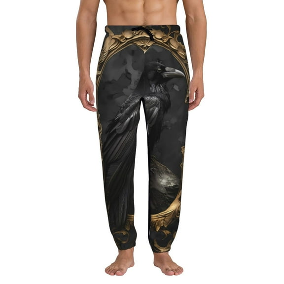 Kdxio Gothic Raven Portrait Pattern Joggers,Sweatpants for Men with Pockets-Large