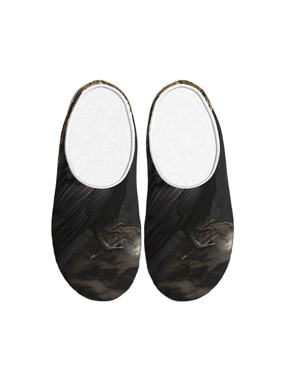 Gothic Raven Portrait Women's Men's Slippers Plush Slip-On House Slipper for Winter Indoor Soft Cushion Non-slip Fluffy Slides Slippers-35/36