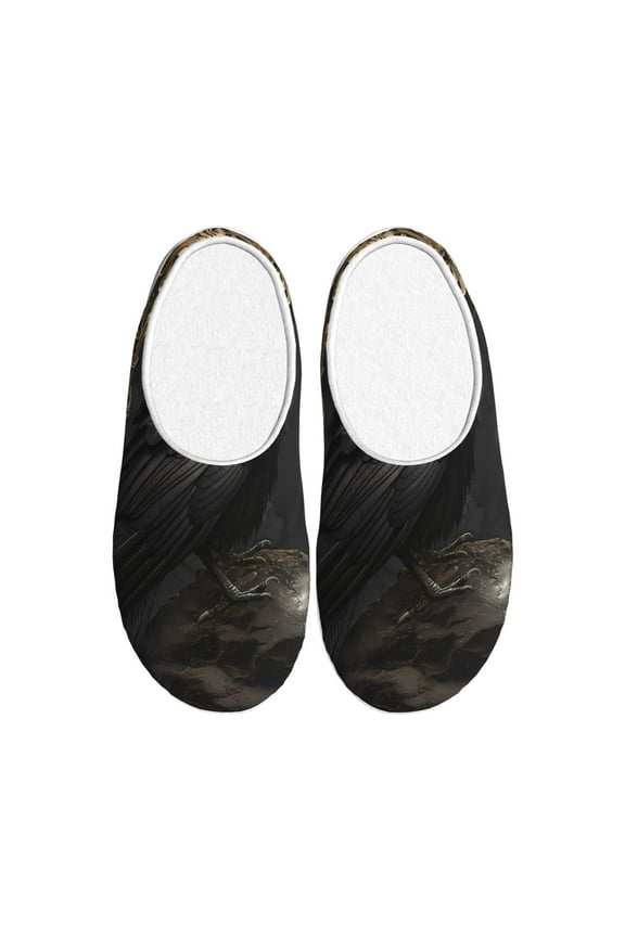 Gothic Raven Portrait Women's Men's Slippers Plush Slip-On House Slipper for Winter Indoor Soft Cushion Non-slip Fluffy Slides Slippers-35/36