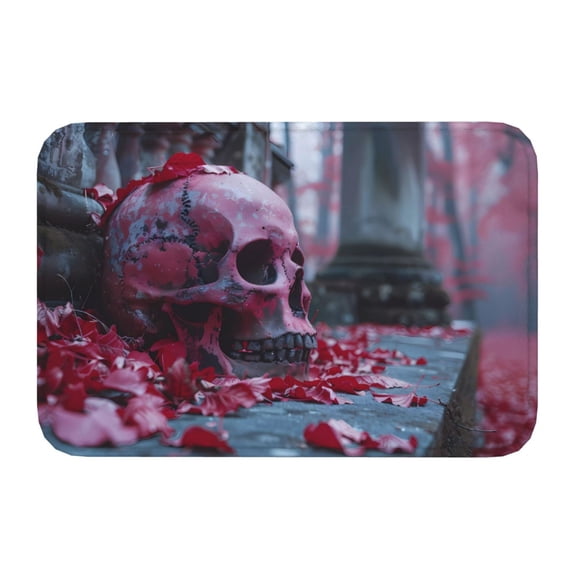 Kdxio Gothic Red Skull Cemetery,16" x 24", Non-Slip Front Door Mats,Outdoor Welcome Mat Washable